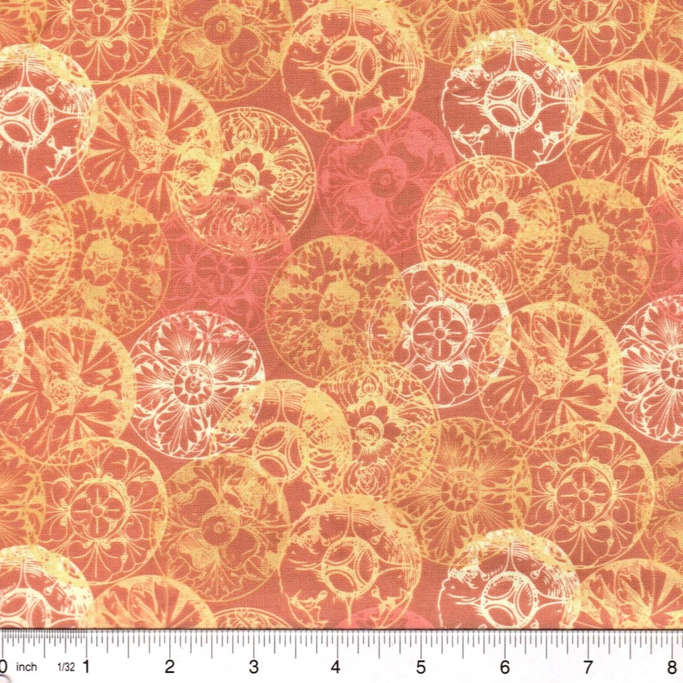 Monedas concho Chester Garden melocotón y flor dorada 100 % tela de algodón ELIGE EL TAMAÑO Foto 1 de 1