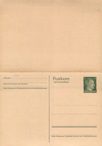 E0043 German Empire, 1941 Paid Reply Postal Card 5pf+5pf green Clean, Mint - Picture 1 of 2
