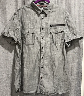 Rock & Republic Casual Button Shirt Men's Size XXL Gray Cuffed Short Sleeves - Image 1 of 4