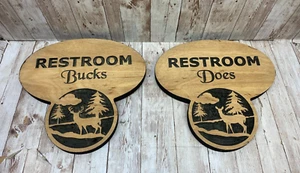 Deer Rustic Style Wooden Women & Men Restroom Door Set Signs - Picture 1 of 4
