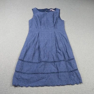 Review Womens A-Line Dress 14AU Large Blue Floral Lace Sleeveless Fit Flare - Picture 1 of 9