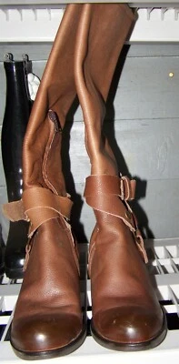 Pollini Way Out Riding Boot Tall Brown Leather Block Heel Women 38 US 7 - Image 1 of 4