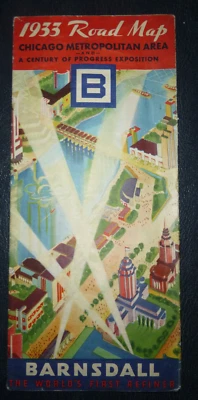 1933 Chicago metro road map Barnsdall oil gas route 66 Century of Progress map - Image 1 of 4