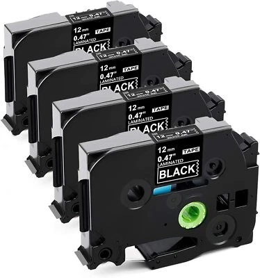 4Pcs TZ TZe335 Compatible Brother P-Touch Label Maker Tape 12mm White on Black - Image 1 of 4