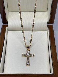 Womens 9ct Gold gf  Petite Crucifix Cross Chain Necklace 20" FREE GIFT BOX