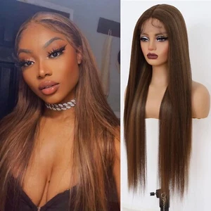 4/27/30 Synthetic Lace Front Wigs Long Straight Glueless Pre Plucked Highlights - Picture 1 of 4