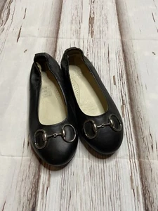 Gucci Girls Black Ballet Flat Soft Leather Silver Buckle Detail Size 30 US 13 - Picture 1 of 8