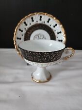 Unique Vintage China Pedestal Tea Cup and Saucer made in Japan Black & White
