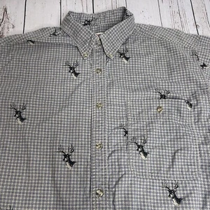 Vintage Wrangler Rugged Wear Deer Buck Button Down Short Sleeve Shirt Mens Large - Picture 1 of 9