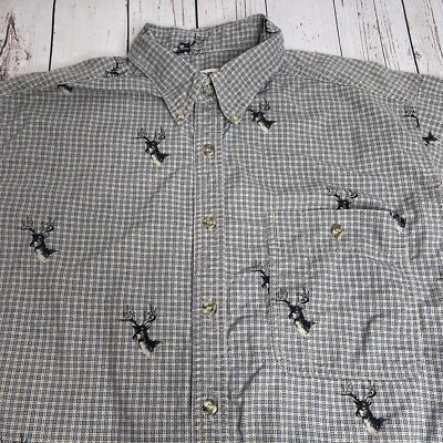Vintage Wrangler Rugged Wear Deer Buck Button Down Short Sleeve Shirt Mens Large - Image 1 of 4