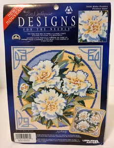 WHITE PEONIES 5906 Leisure Arts Floss Needlepoint Canvas Pillow 12" Full Color - Picture 1 of 10