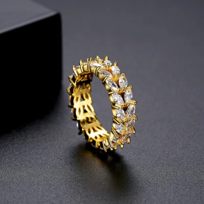 Women's Copper Set Zircon Full Diamond Horse Eye Ring Leaf Gold Plated Jewelry - Image 1 of 4