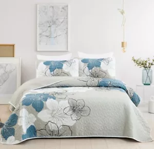 DJY 3 Pieces Quilt Set Queen Floral Pattern Coverlet Elegant Boho Bedspread NEW - Picture 1 of 6