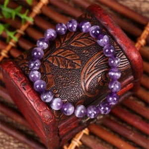 Natürlicher Amethyst Stein Perlen Armband Lila Kristall Edelstein Stretch Armband - Bild 1 von 23