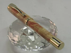HANDMADE GORGEOUS ATRAX FLAMING BOX ELDER WOOD ROLLER BALL PEN IN 24KT GOLD FINI - Picture 1 of 8