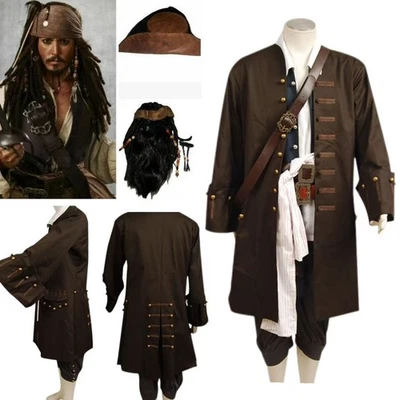 Juego completo de peluca Jack Sparrow para hombre disfraces trajes traje de carnaval de Halloween Foto 1 de 4