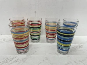 Set 6 Libbey Mambo Striped Fiesta Glass Goblet 6" Iced Tea Water Glasses - Picture 1 of 10