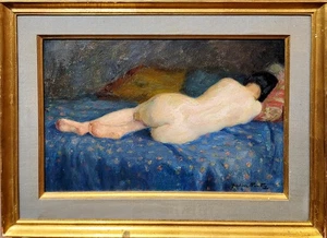 Madeleine Plantey - Studie eines liegenden weiblichen Akts von ihrem Rücken - 1930er Ölfarbe - Bild 1 von 9