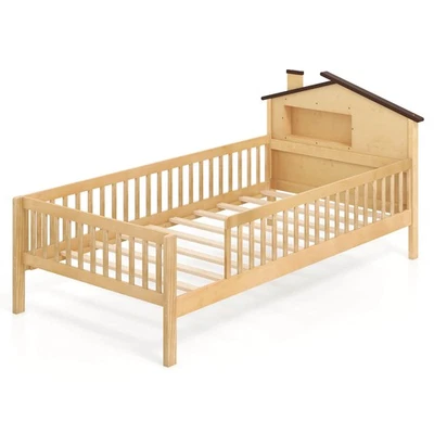 Cama infantil tamanho duplo madeira maciça plataforma cama com cubo de armazenamento e armazenamento embaixo da cama - Imagem 1 de 4