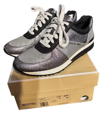 Michael Michael Kors Allie Wrap Trainer  Pixie Fine Glitter Size 6m Silver/Gun - Image 1 of 4