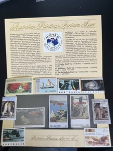 AUSTRALIA STAMPS SPECIMEN ISSUES - 8 SINGLE DESIGNS + 1984 AUSTRALIAN PAINTINGS - Picture 1 of 4
