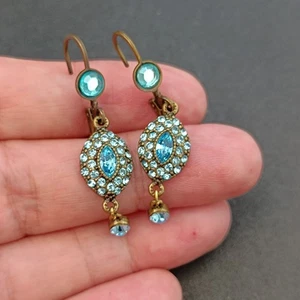 Michal Negrin Earrings Light Blue Crystals Leaf Drop Victorian Revival Elegant - Picture 1 of 12