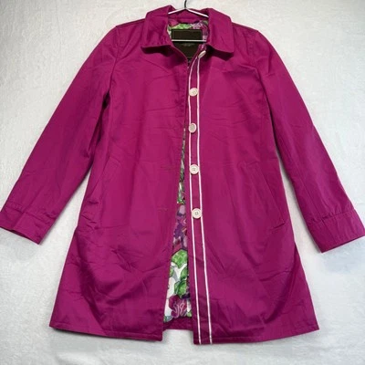Abrigo de Lluvia Coach Magenta Floral Forrado Botón Frontal Chaqueta Abrigo XS LEER Foto 1 de 4