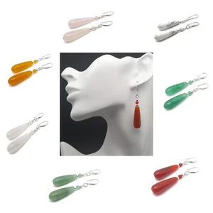 Earrings Teardrop Gemstone Long Dangle Drop Crystal Chakra Boho Sterling Silver - Picture 1 of 149