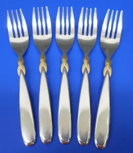 5 - Retroneu BRAID-GOLD ACCENT Glossy 18-8 Stainless Japan Flatware SALAD FORKS - Picture 1 of 9