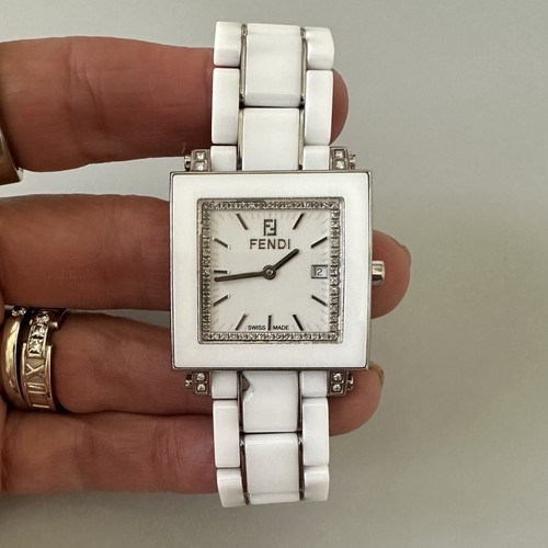 Fendi Orologio da polso donna Fendi Ceramica Bianca Diamanti Acciaio Inox Quadro 6200G 30