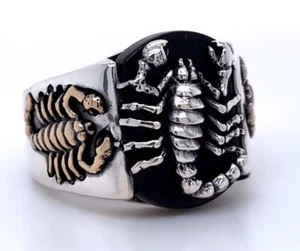 925 ECHT SILBER, GOLD pl. Massiver Herren Skorpion Ring Siegelring Gr. 60, 63 - Bild 1 von 13