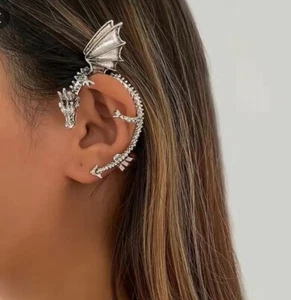 EQUSIITE DRAGON SILVER PLATED LEFT EAR ONLY EAR WRAPS PUNK/HIP-HOP/GOTHIC - Picture 1 of 3