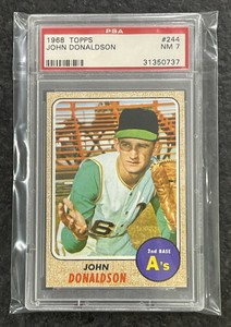 1968 Topps Baseball Cards #244 John Donaldson Rookie RC Oakland A's PSA 7 NM