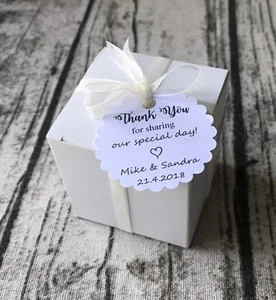 40x White Personalized Thank You Tag Baptism Engagement Wedding Favour Box Decor - Picture 1 of 4