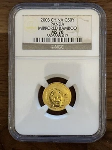 2003 MS70 China Gold Panda Mirrored Bamboo 1/10 oz G50Y NGC Perfect Coin! - Picture 1 of 2