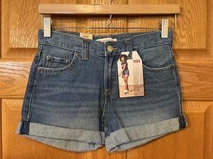AQ78 Levis Girlfriend Blue Cuffed Midrise Denim Short Girls 10 - Picture 1 of 4