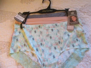 Daisy Fuentes Panties 1X NWT 3 Pair aqua print solid pink & gray lace trim - Picture 1 of 7