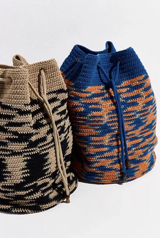 New Free People Montana Crochet Backpack MSRP: $168 BLUE - Image 1 of 2