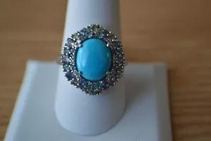5.90ct Sleeping Beauty Turquoise/Multi Gem Ring Rhodium over Fine Silver Size 10 - Picture 1 of 13