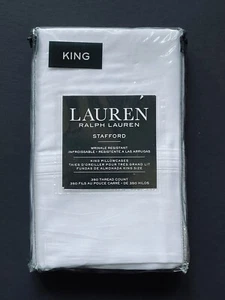 NEW PAIR Ralph Lauren *KING PILLOWCASES Stafford WHITE 350 Thread Count SATEEN! - Picture 1 of 5