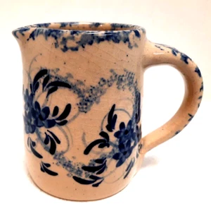 VTG Marshall Pottery Blue Floral Creamer/Pitcher 12 oz Signed Brian Miller - Picture 1 of 6