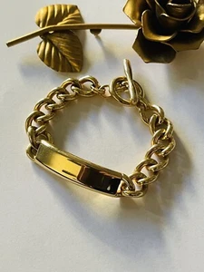 💛MILOR ITALY 🇮🇪Beautiful Bronze Wide Chain Link Bracelet , Name Plate, Toggle - Picture 1 of 5