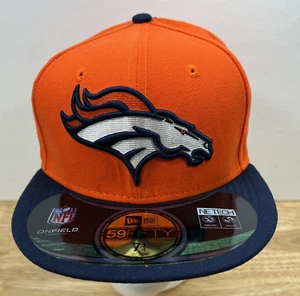 New Era 59FIFTY NFL Denver Broncos Fitted Orange Navy Hat Cap Embroidered 7 1/4 - Picture 1 of 10