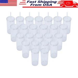 20oz Plastic Tumbler with Screw Top Lid and Straw, Clear, Perfect for Gym, Hikes - Picture 1 of 7