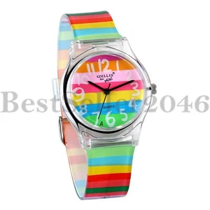 Kids Watch Rainbow Jelly Color Time Teacher Teen Girls Analog Silicone Band Gift - Picture 1 of 6