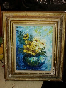 Vintage Oil Painting" Flowers On Table..medium Sz. Painting - Picture 1 of 4