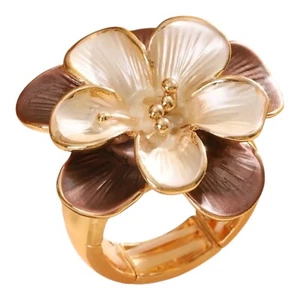 Anello donna francese grande stile boutique elasticizzato aderente oro fiore 🐟 - Foto 1 di 10