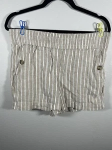 Briggs Shorts Woman’s 12  Beige White Stripe Linen Blend Pockets Stretch Waist - Picture 1 of 5