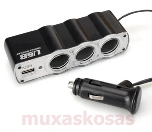 LADRON DUPLICADOR MECHERO DE COCHE 5V 12V 24V TRIPLE TOMA CARGADOR USB ADAPTADOR - Imagen 1 de 1
