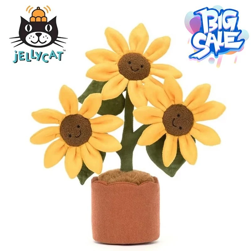 JELLYCAT 2025 Brandneu Gelee Katze Amuseables Sonnenblumen Pflanzen Trio mit Topf Design UK